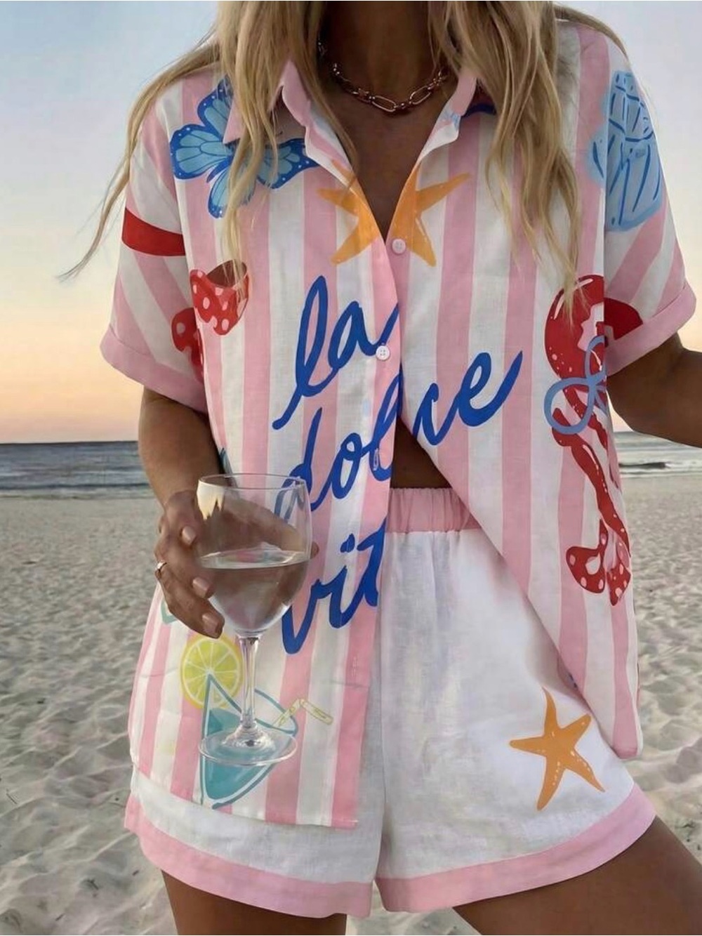Pink & White Vertical Stripe Beach Two-Piece Set New Without tags